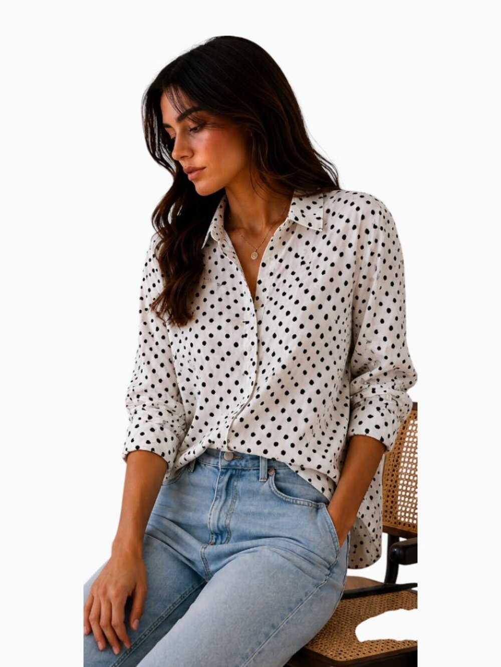 NWT T TAHARI WOMEN'S WHITE BLACK POLKA DOT BUTTON FRONT BLOUSE SIZE M - Picture 2 of 6